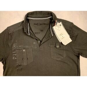 Projek Raw Polo Shirt Mens Medium Charcoal Gray Urban Streetwear Stretch NWT